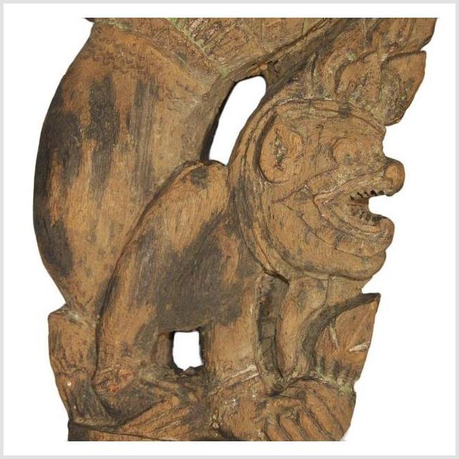 Antique Burmese Temple Carving – Mirrored Guardian Relief, Stylized Headgear-4. Asian & Chinese Furniture, Art, Antiques, Vintage Home Décor for sale at FEA Home