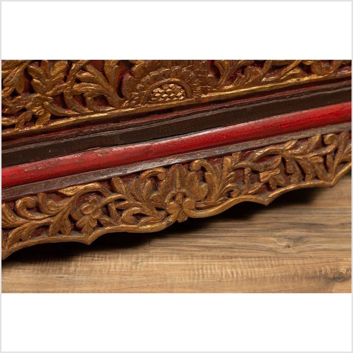 Antique Madura Hand Carved Wooden Blanket Chest with Red, Brown and Gilt Accents-11. Asian & Chinese Furniture, Art, Antiques, Vintage Home Décor for sale at FEA Home