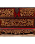 Antique Madura Hand Carved Wooden Blanket Chest with Red, Brown and Gilt Accents-12. Asian & Chinese Furniture, Art, Antiques, Vintage Home Décor for sale at FEA Home