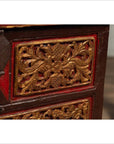 Antique Madura Hand Carved Wooden Blanket Chest with Red, Brown and Gilt Accents-14. Asian & Chinese Furniture, Art, Antiques, Vintage Home Décor for sale at FEA Home