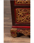 Antique Madura Hand Carved Wooden Blanket Chest with Red, Brown and Gilt Accents-15. Asian & Chinese Furniture, Art, Antiques, Vintage Home Décor for sale at FEA Home