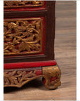 Antique Madura Hand Carved Wooden Blanket Chest with Red, Brown and Gilt Accents-17. Asian & Chinese Furniture, Art, Antiques, Vintage Home Décor for sale at FEA Home