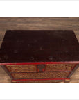 Antique Madura Hand Carved Wooden Blanket Chest with Red, Brown and Gilt Accents-18. Asian & Chinese Furniture, Art, Antiques, Vintage Home Décor for sale at FEA Home