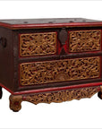 Antique Madura Hand Carved Wooden Blanket Chest with Red, Brown and Gilt Accents-1. Asian & Chinese Furniture, Art, Antiques, Vintage Home Décor for sale at FEA Home