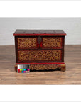 Antique Madura Hand Carved Wooden Blanket Chest with Red, Brown and Gilt Accents-6. Asian & Chinese Furniture, Art, Antiques, Vintage Home Décor for sale at FEA Home