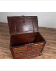Antique Madura Hand Carved Wooden Blanket Chest with Red, Brown and Gilt Accents-7. Asian & Chinese Furniture, Art, Antiques, Vintage Home Décor for sale at FEA Home