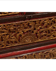 Antique Madura Hand Carved Wooden Blanket Chest with Red, Brown and Gilt Accents-9. Asian & Chinese Furniture, Art, Antiques, Vintage Home Décor for sale at FEA Home