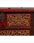 Antique Madura Hand Carved Wooden Blanket Chest with Red, Brown and Gilt Accents-10. Asian & Chinese Furniture, Art, Antiques, Vintage Home Décor for sale at FEA Home