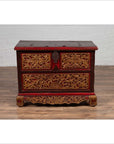 Antique Madura Hand Carved Wooden Blanket Chest with Red, Brown and Gilt Accents-2. Asian & Chinese Furniture, Art, Antiques, Vintage Home Décor for sale at FEA Home