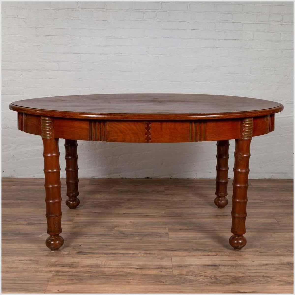 Antique Oval Dining Room Table from Indonesia with Spindle Legs and Warm Patina-5. Asian & Chinese Furniture, Art, Antiques, Vintage Home Décor for sale at FEA Home