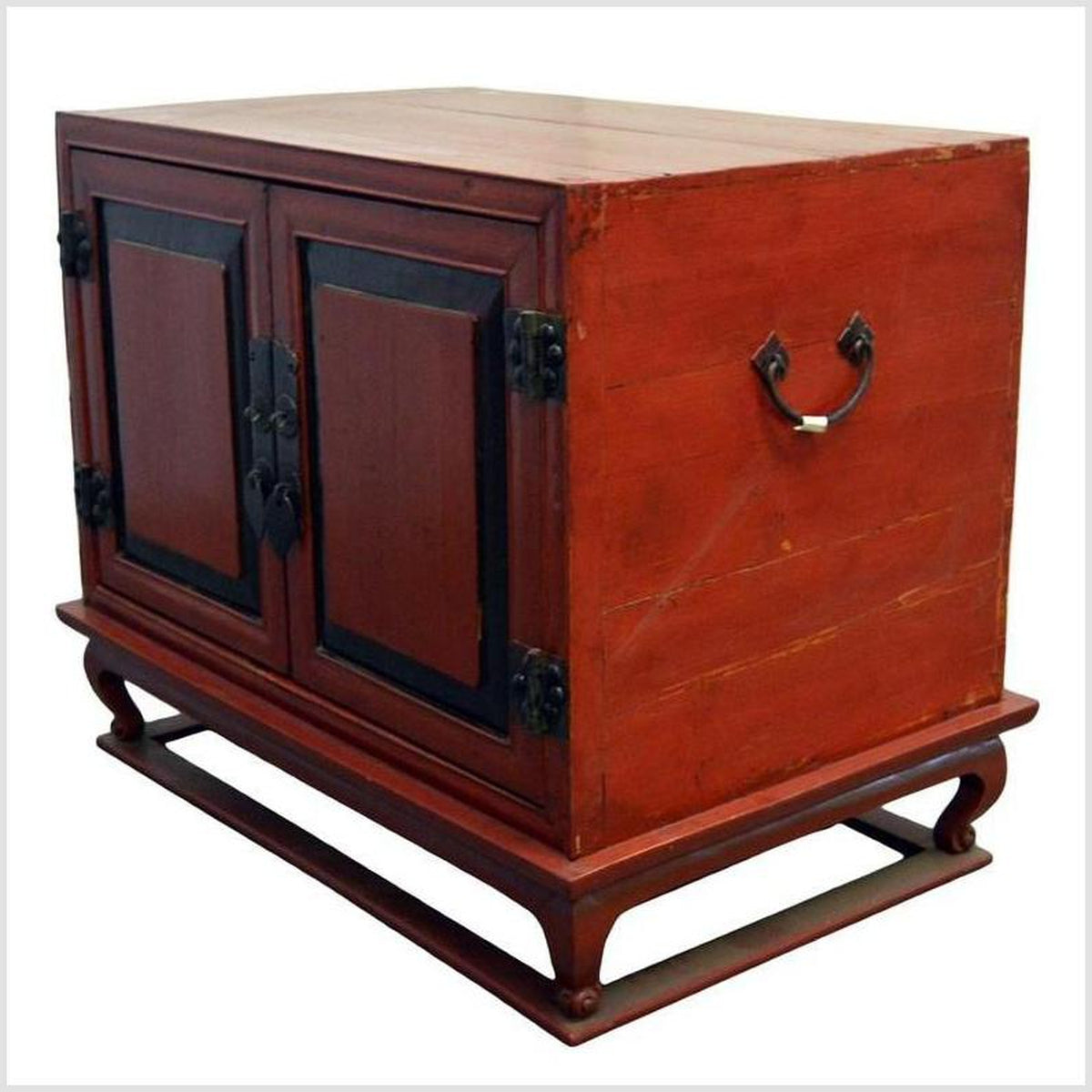 Antique Red Lacquer Bedside Cabinet with Hardware from Mid 19th Century China-4. Asian & Chinese Furniture, Art, Antiques, Vintage Home Décor for sale at FEA Home