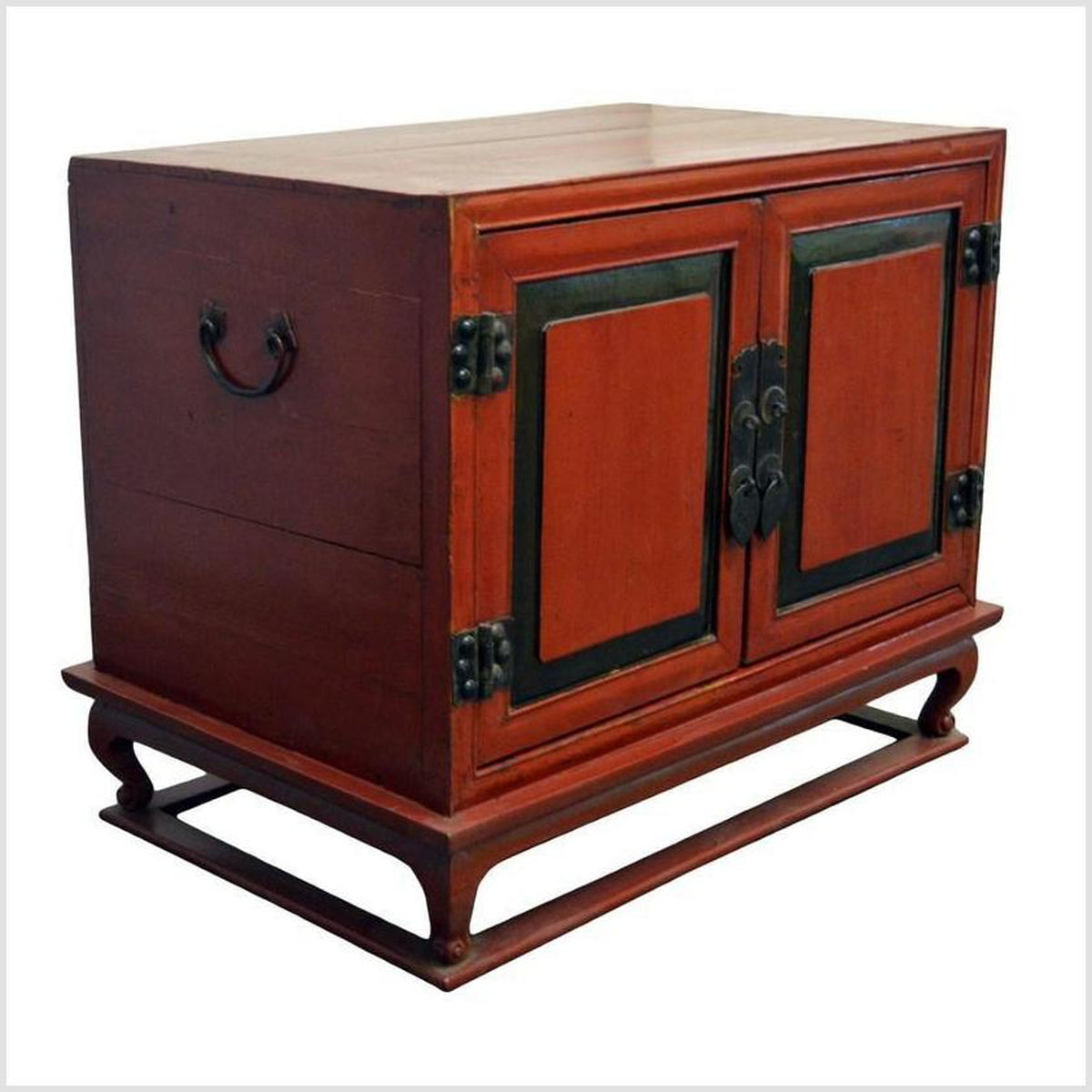 Antique Red Lacquer Bedside Cabinet with Hardware from Mid 19th Century China-5. Asian & Chinese Furniture, Art, Antiques, Vintage Home Décor for sale at FEA Home