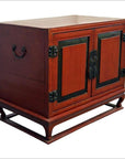 Antique Red Lacquer Bedside Cabinet with Hardware from Mid 19th Century China-5. Asian & Chinese Furniture, Art, Antiques, Vintage Home Décor for sale at FEA Home