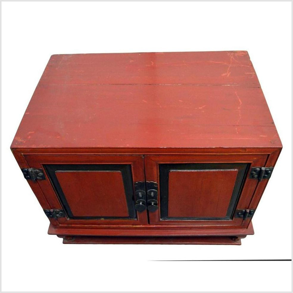 Antique Red Lacquer Bedside Cabinet with Hardware from Mid 19th Century China-7. Asian & Chinese Furniture, Art, Antiques, Vintage Home Décor for sale at FEA Home