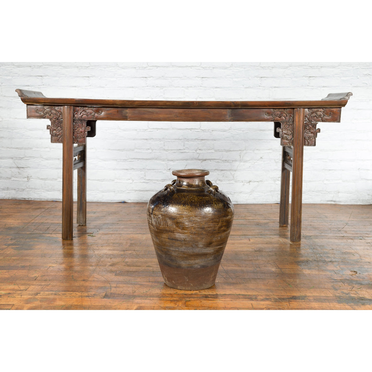 Antique Thai 19th Century Brown Glazed Water Jar with Petite Loop Handles-11. Asian & Chinese Furniture, Art, Antiques, Vintage Home Décor for sale at FEA Home