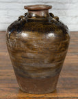 Antique Thai 19th Century Brown Glazed Water Jar with Petite Loop Handles-13. Asian & Chinese Furniture, Art, Antiques, Vintage Home Décor for sale at FEA Home