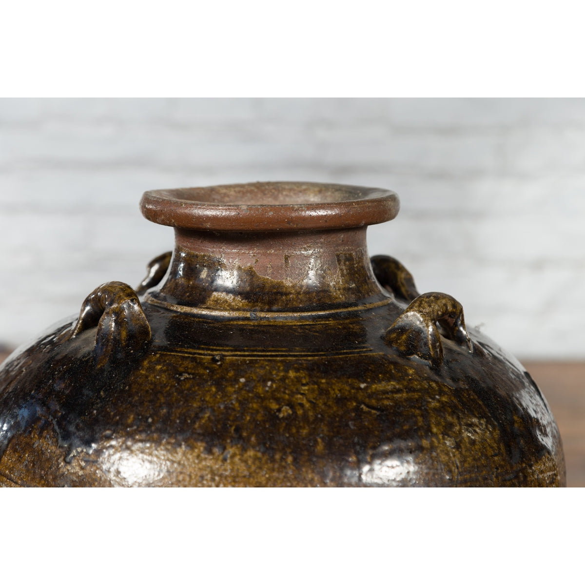 Antique Thai 19th Century Brown Glazed Water Jar with Petite Loop Handles-14. Asian & Chinese Furniture, Art, Antiques, Vintage Home Décor for sale at FEA Home