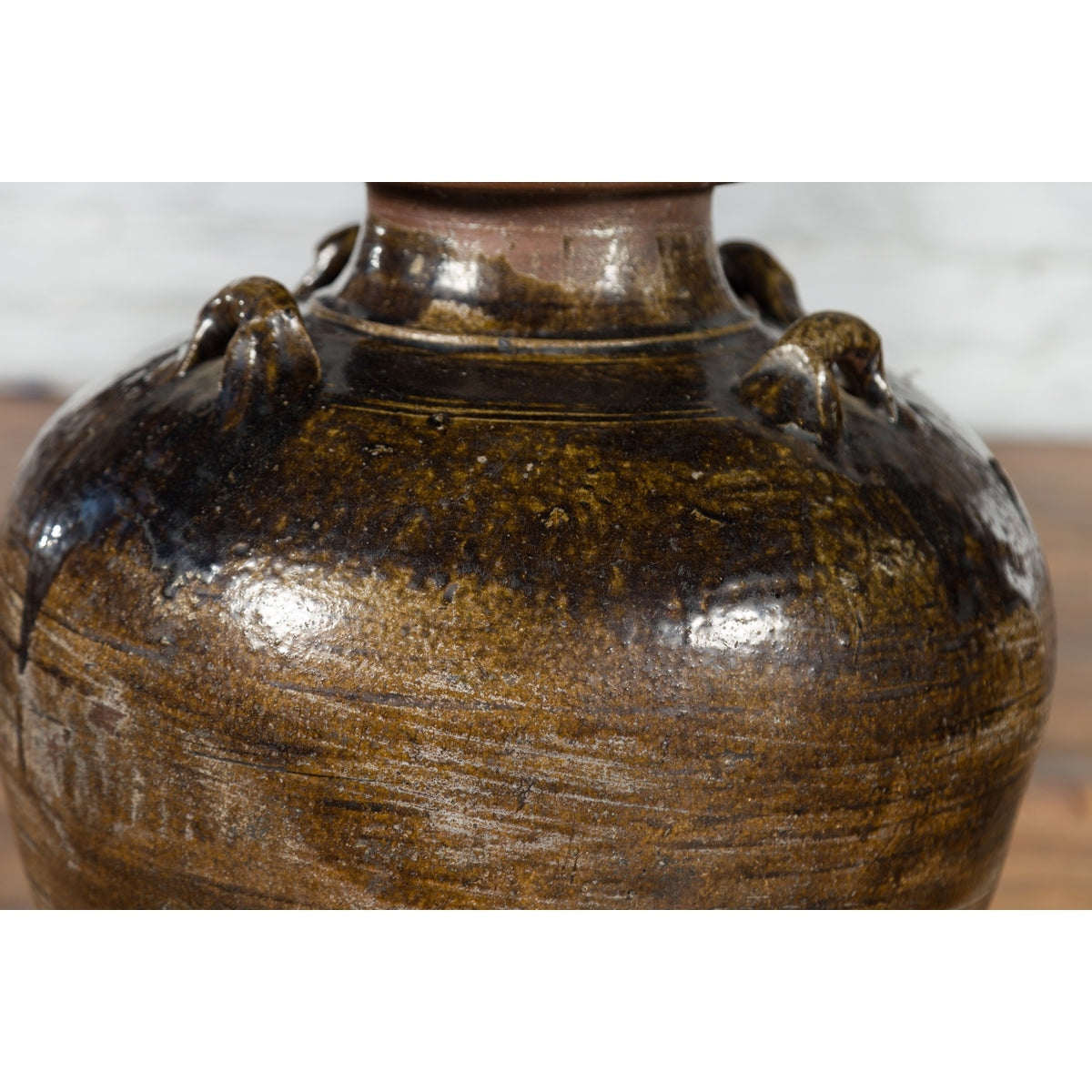 Antique Thai 19th Century Brown Glazed Water Jar with Petite Loop Handles-15. Asian & Chinese Furniture, Art, Antiques, Vintage Home Décor for sale at FEA Home