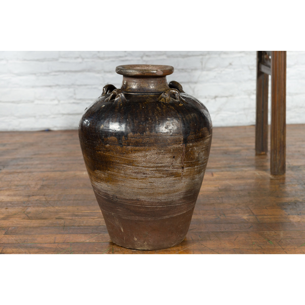 Antique Thai 19th Century Brown Glazed Water Jar with Petite Loop Handles-5. Asian & Chinese Furniture, Art, Antiques, Vintage Home Décor for sale at FEA Home