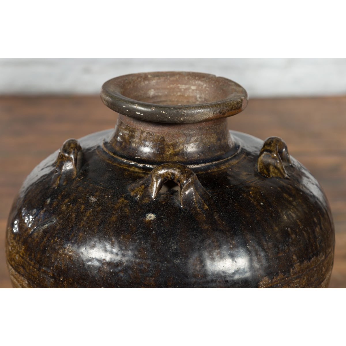 Antique Thai 19th Century Brown Glazed Water Jar with Petite Loop Handles-7. Asian & Chinese Furniture, Art, Antiques, Vintage Home Décor for sale at FEA Home