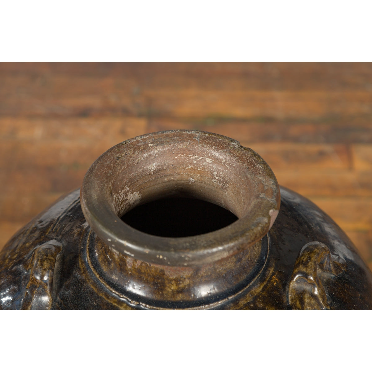 Antique Thai 19th Century Brown Glazed Water Jar with Petite Loop Handles-8. Asian & Chinese Furniture, Art, Antiques, Vintage Home Décor for sale at FEA Home