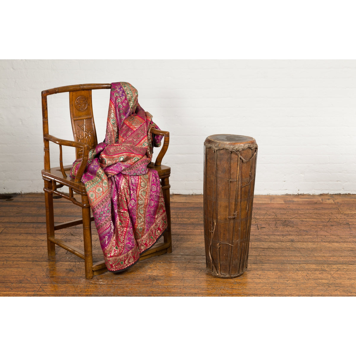 19th Century Wood and Leather Klong Khaek Drum-8. Asian & Chinese Furniture, Art, Antiques, Vintage Home Décor for sale at FEA Home