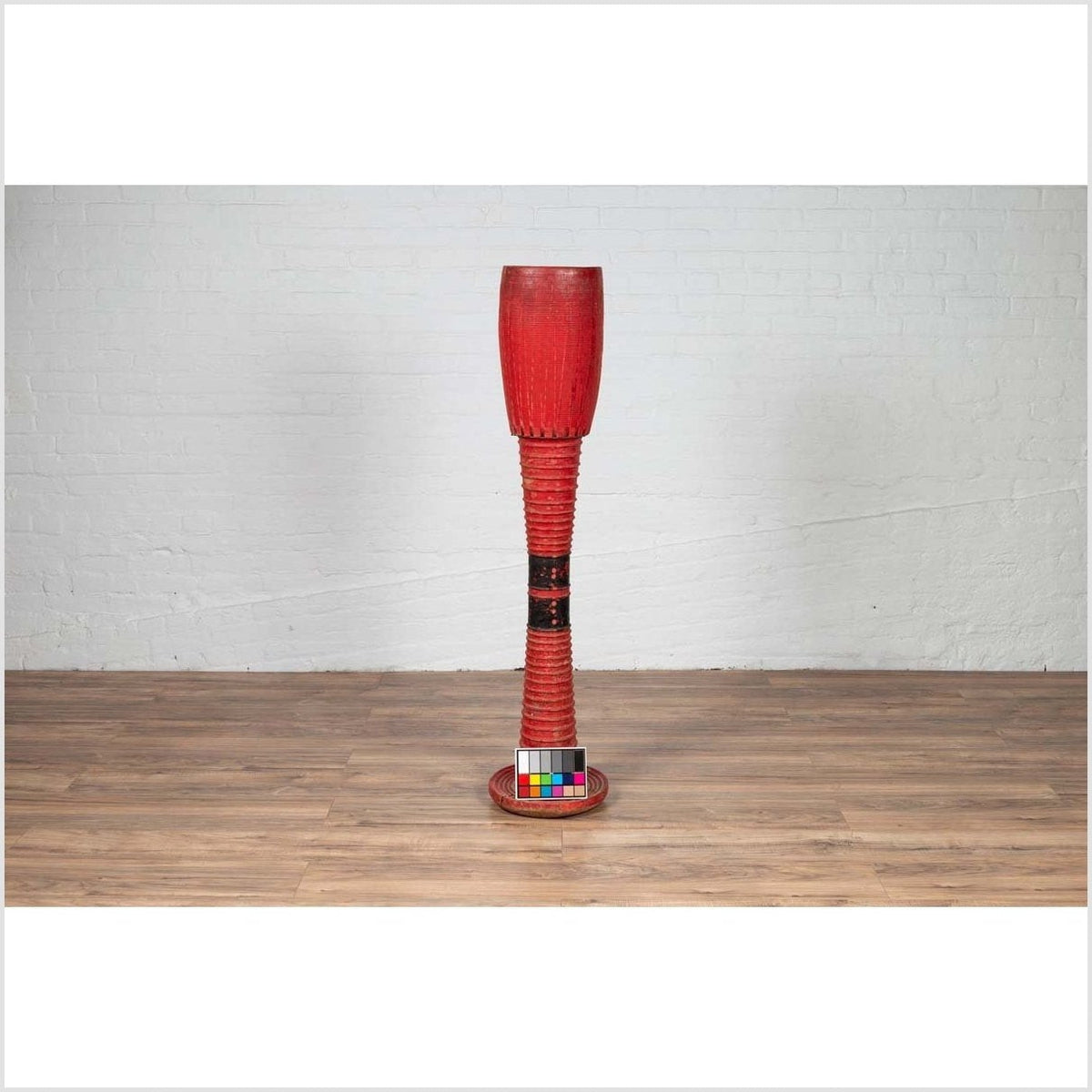 Antique Thai Freestanding Red Ceremonial Drum with Reeded Accents and Round Base-3. Asian & Chinese Furniture, Art, Antiques, Vintage Home Décor for sale at FEA Home