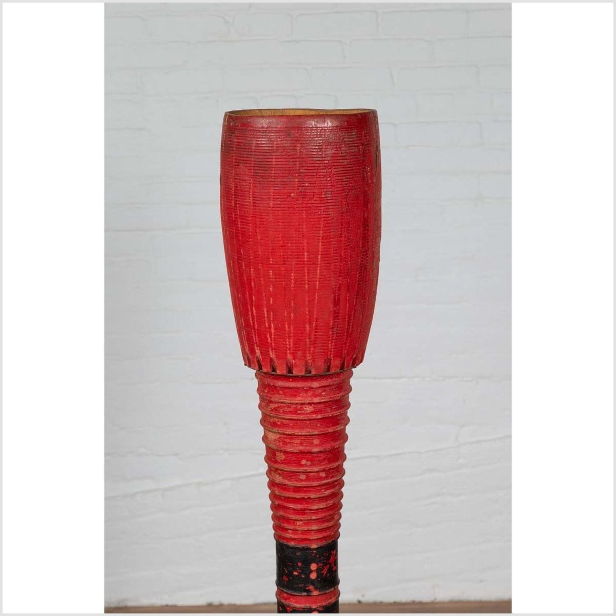 Antique Thai Freestanding Red Ceremonial Drum with Reeded Accents and Round Base-5. Asian & Chinese Furniture, Art, Antiques, Vintage Home Décor for sale at FEA Home