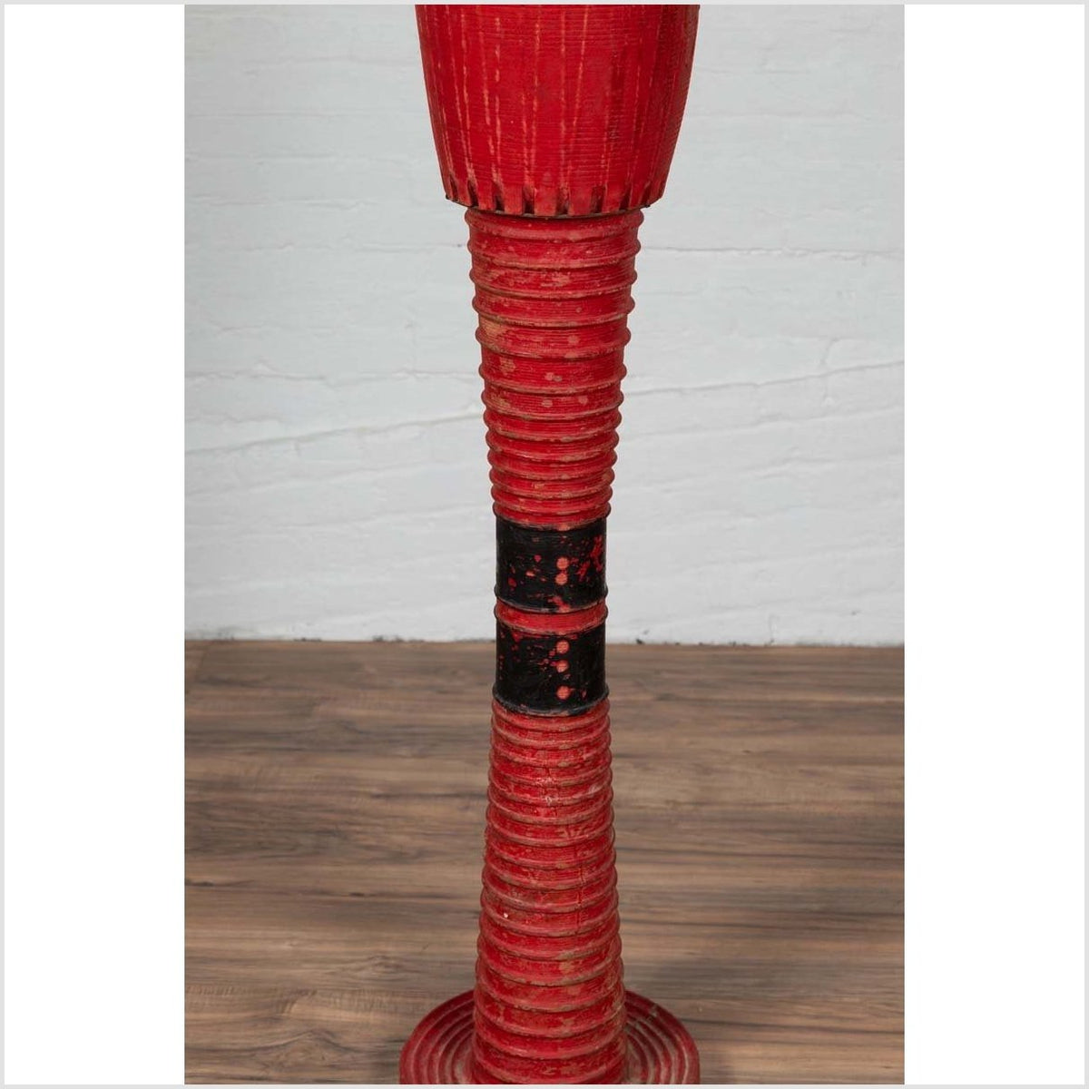 Antique Thai Freestanding Red Ceremonial Drum with Reeded Accents and Round Base-6. Asian & Chinese Furniture, Art, Antiques, Vintage Home Décor for sale at FEA Home