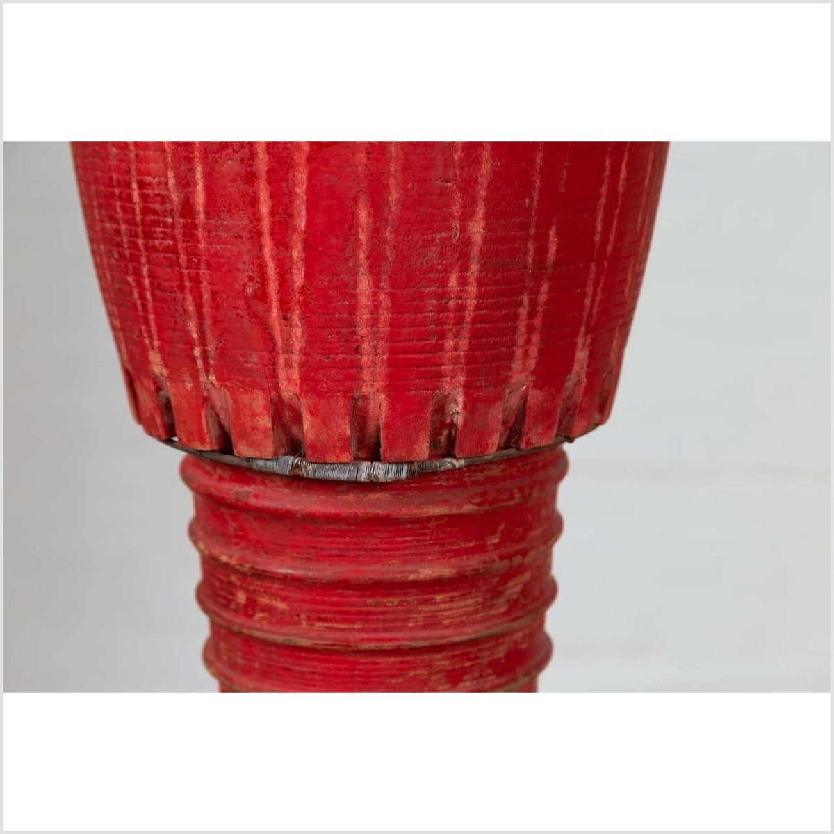 Antique Thai Freestanding Red Ceremonial Drum with Reeded Accents and Round Base-8. Asian & Chinese Furniture, Art, Antiques, Vintage Home Décor for sale at FEA Home
