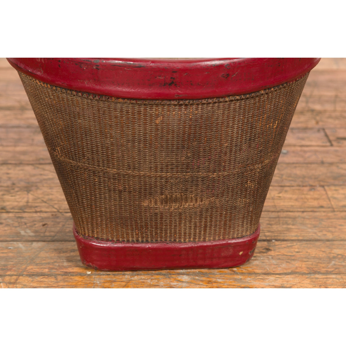 Antique Thai Hand Woven Rattan Grain Basket with Red Lacquered Border-8. Asian & Chinese Furniture, Art, Antiques, Vintage Home Décor for sale at FEA Home