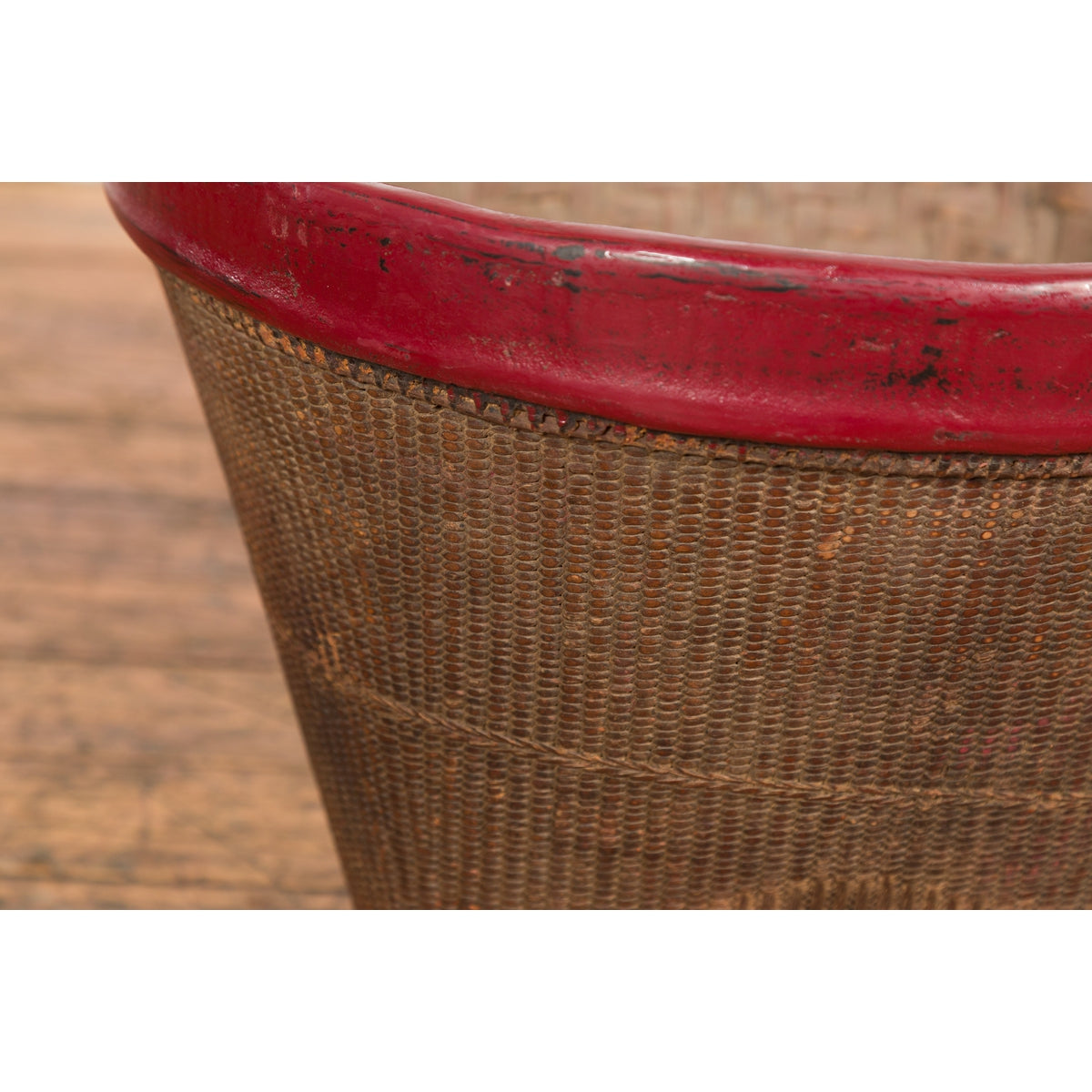 Antique Thai Hand Woven Rattan Grain Basket with Red Lacquered Border-9. Asian & Chinese Furniture, Art, Antiques, Vintage Home Décor for sale at FEA Home