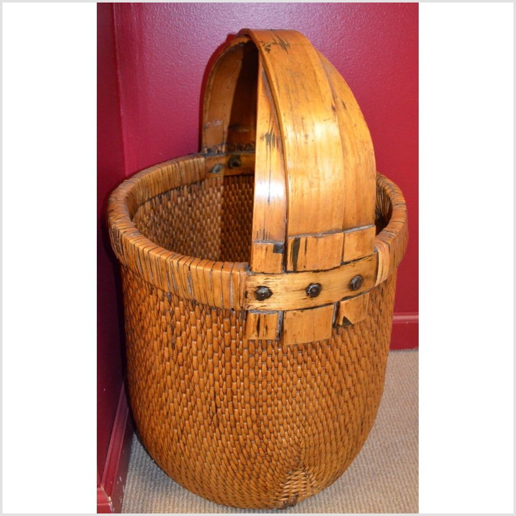 Antique Woven Rattan Grain Basket-3. Asian & Chinese Furniture, Art, Antiques, Vintage Home Décor for sale at FEA Home