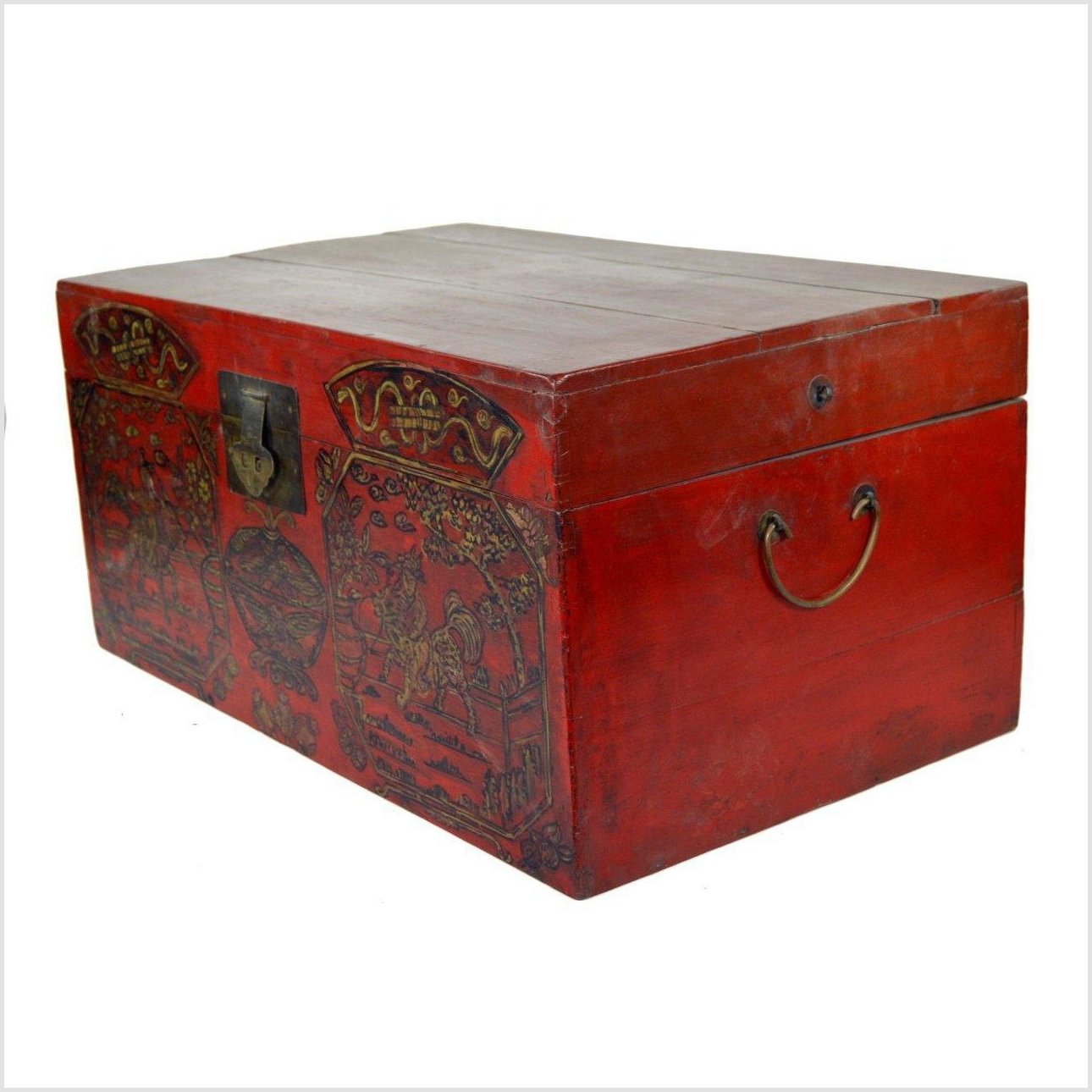 Asian Hand Painted Trunk-6. Asian & Chinese Furniture, Art, Antiques, Vintage Home Décor for sale at FEA Home
