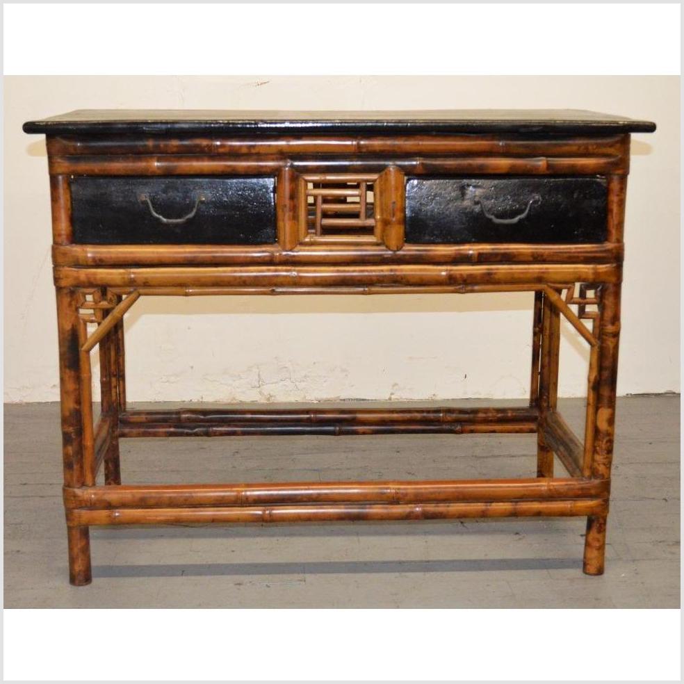 Bamboo & Black Lacquered Desk/Console-3. Asian & Chinese Furniture, Art, Antiques, Vintage Home Décor for sale at FEA Home