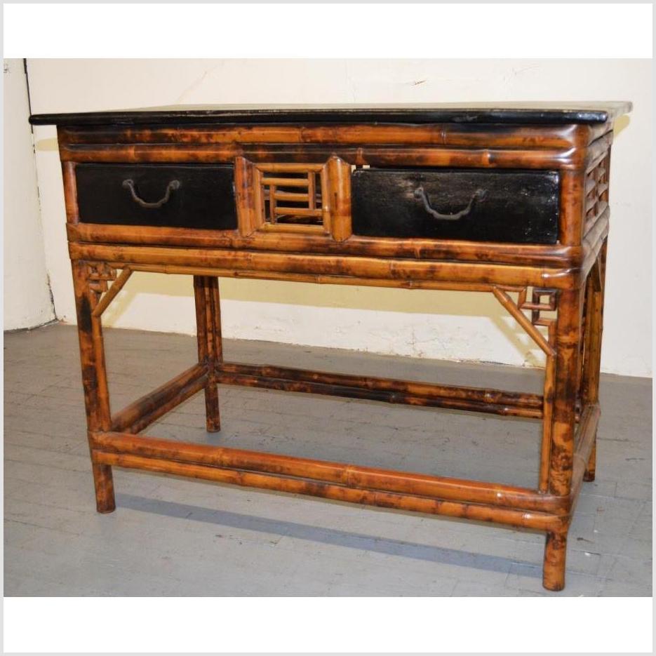 Bamboo & Black Lacquered Desk/Console-4. Asian & Chinese Furniture, Art, Antiques, Vintage Home Décor for sale at FEA Home