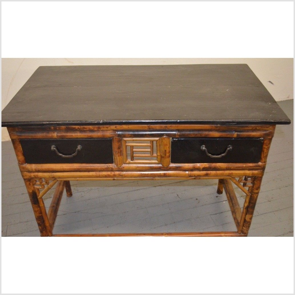 Bamboo & Black Lacquered Desk/Console-6. Asian & Chinese Furniture, Art, Antiques, Vintage Home Décor for sale at FEA Home