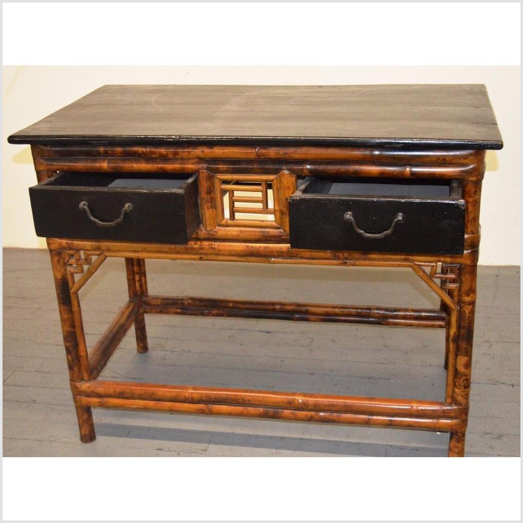 Bamboo & Black Lacquered Desk/Console-7. Asian & Chinese Furniture, Art, Antiques, Vintage Home Décor for sale at FEA Home