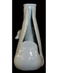 White porcelain swan vase, Blanc de Chine style, sculptural form on a black background, close-up view.