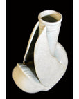 White porcelain vase with cracked glaze and abstract folded design, shown against a plain background.