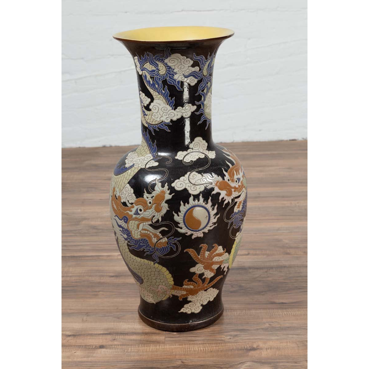 Blue Dragon Motif Altar Vase on Black Ground, Found in Vietnamese Temple-11. Asian & Chinese Furniture, Art, Antiques, Vintage Home Décor for sale at FEA Home
