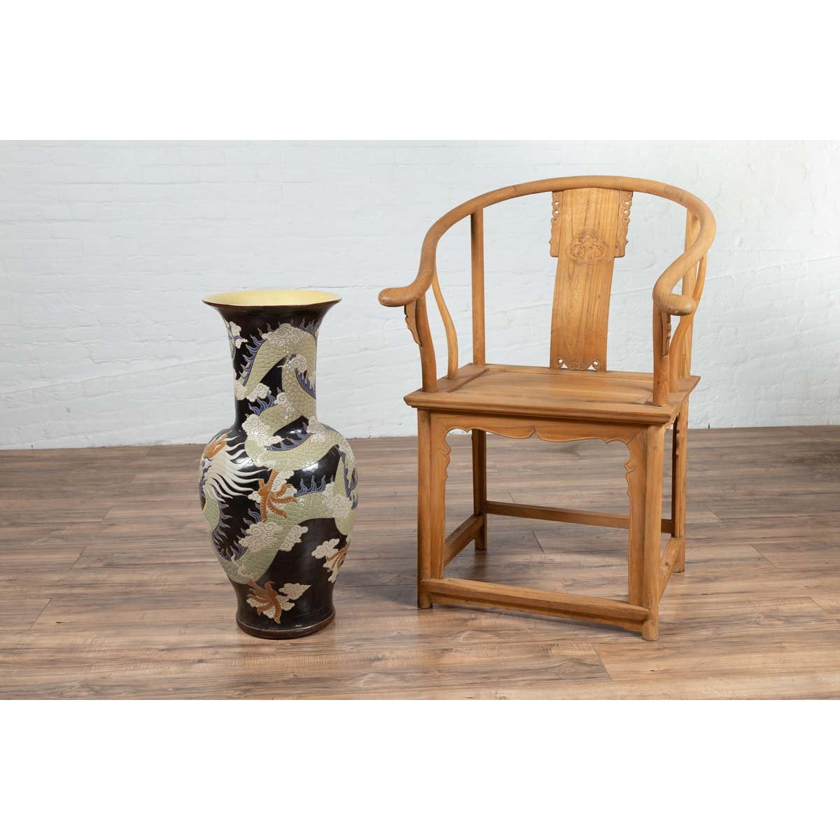 Blue Dragon Motif Altar Vase on Black Ground, Found in Vietnamese Temple-3. Asian & Chinese Furniture, Art, Antiques, Vintage Home Décor for sale at FEA Home