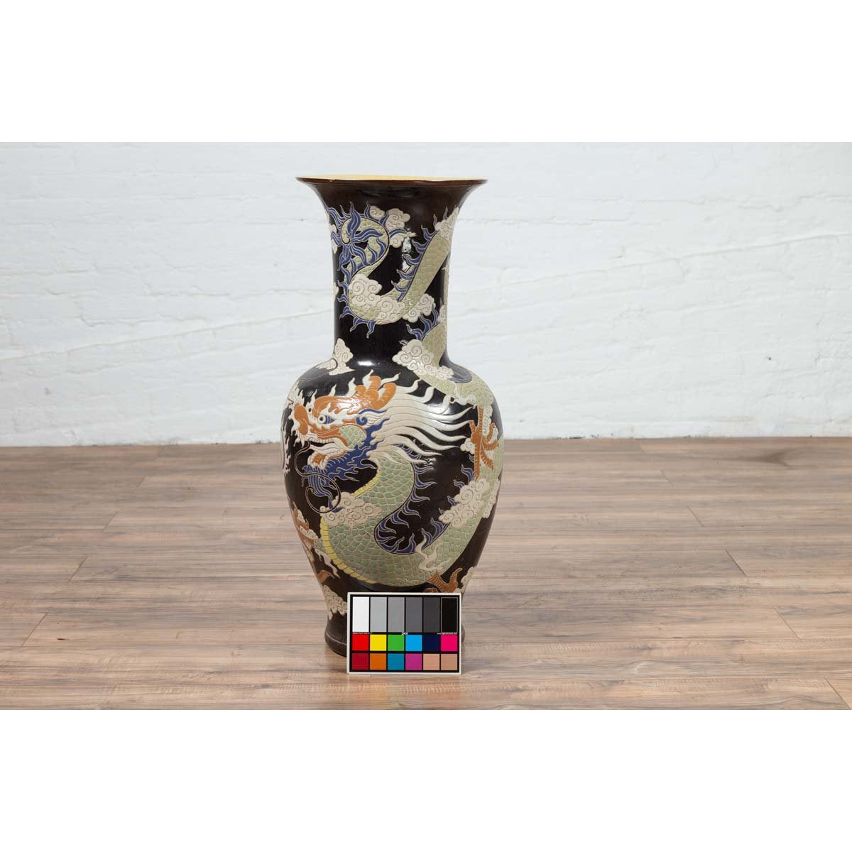 Blue Dragon Motif Altar Vase on Black Ground, Found in Vietnamese Temple-4. Asian & Chinese Furniture, Art, Antiques, Vintage Home Décor for sale at FEA Home