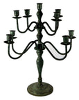 Bronze candelabra with tarnished finish, 5 arms and 9 candle holders, shown on a plain background.