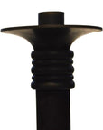 Close-up of a dark bronze ridged candle holder with a wide flared base, Japanese style, on white background.