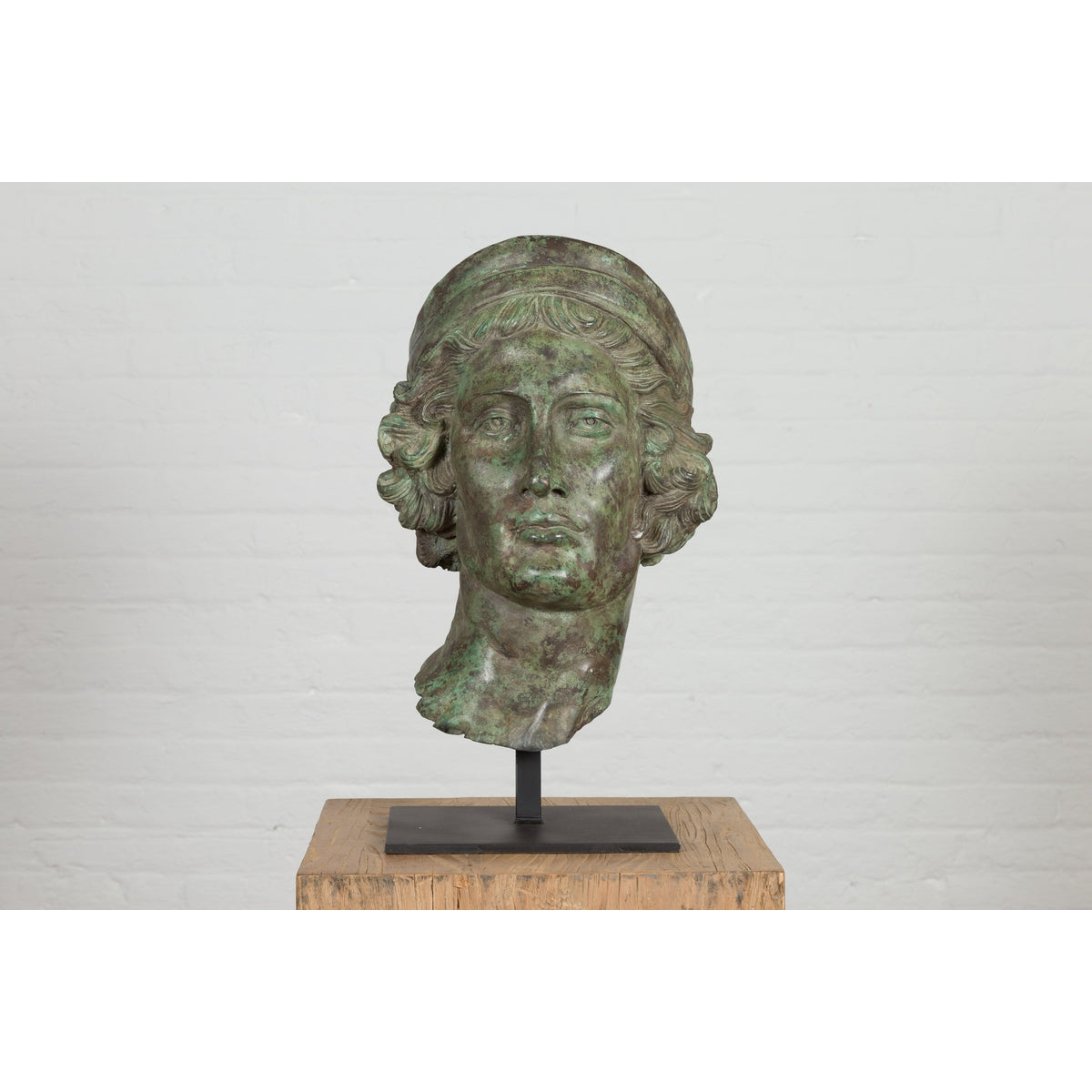 Bronze Greco Roman Style Contemporary Head Sculpture with Verdigris Patina-3. Asian & Chinese Furniture, Art, Antiques, Vintage Home Décor for sale at FEA Home
