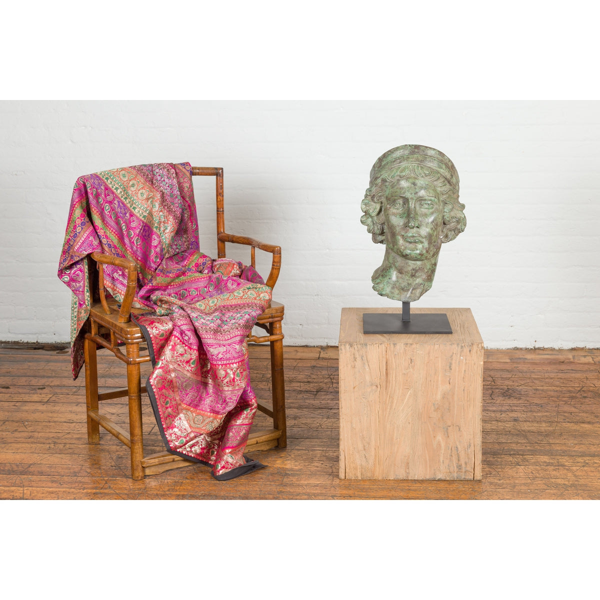 Bronze Greco Roman Style Contemporary Head Sculpture with Verdigris Patina-4. Asian & Chinese Furniture, Art, Antiques, Vintage Home Décor for sale at FEA Home