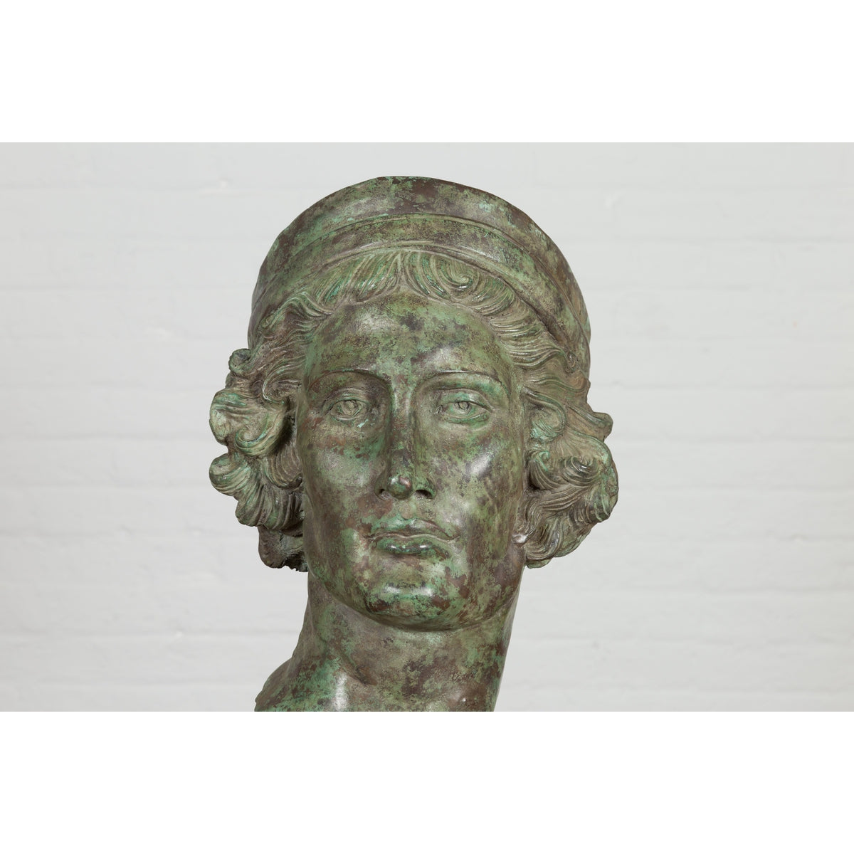 Bronze Greco Roman Style Contemporary Head Sculpture with Verdigris Patina-5. Asian & Chinese Furniture, Art, Antiques, Vintage Home Décor for sale at FEA Home