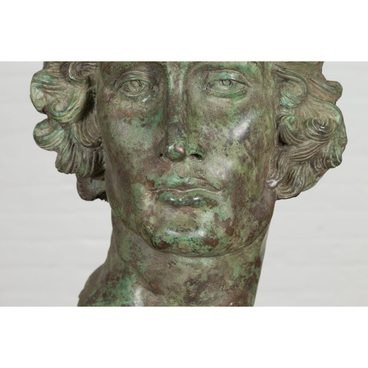 Bronze Greco Roman Style Contemporary Head Sculpture with Verdigris Patina-8. Asian & Chinese Furniture, Art, Antiques, Vintage Home Décor for sale at FEA Home