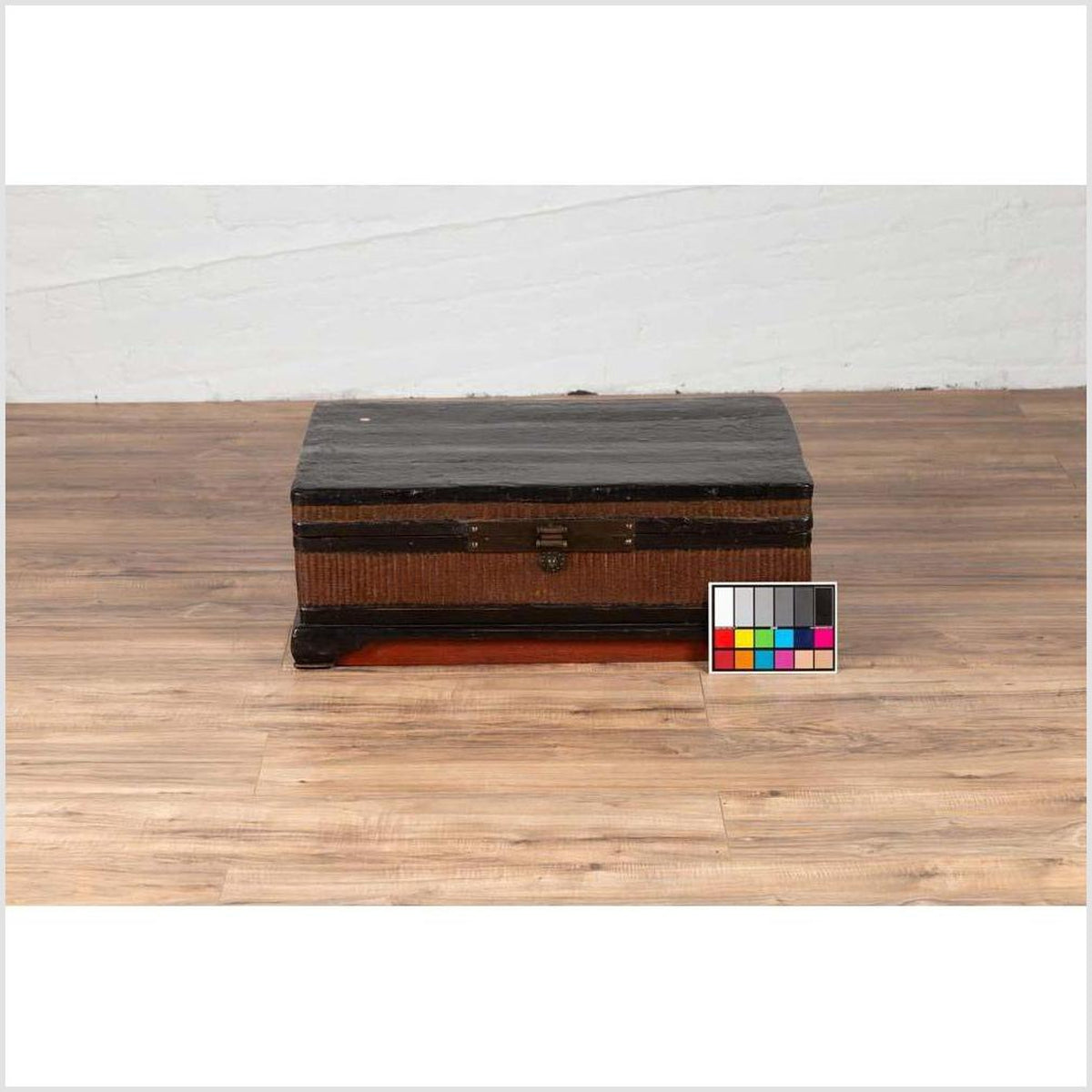 Chinese 1900s Wooden Treasure Chest with Rattan Accents and Dark Brass Hardware-4. Asian & Chinese Furniture, Art, Antiques, Vintage Home Décor for sale at FEA Home
